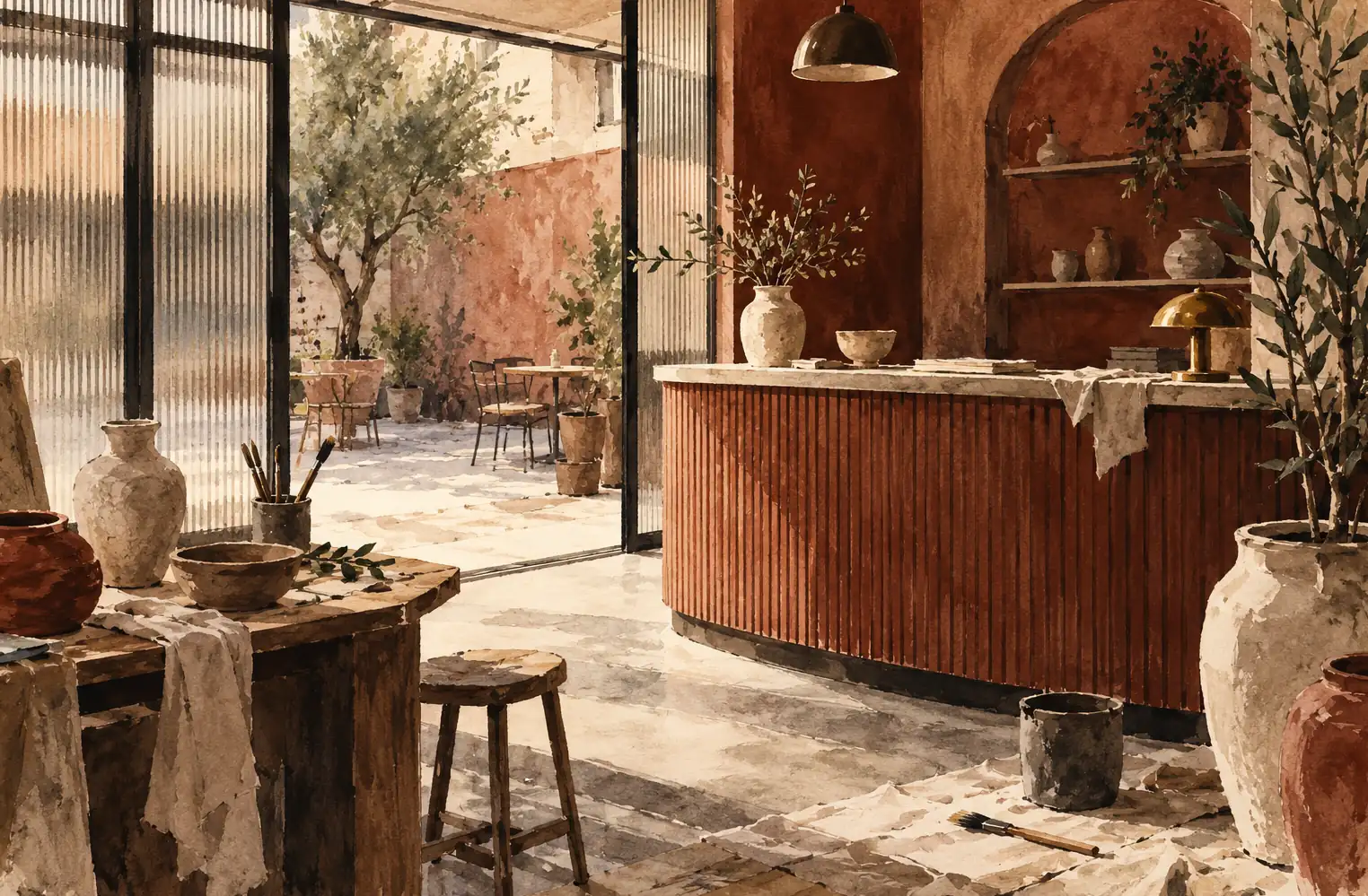 Illustration of hospitality businesses and their working space
